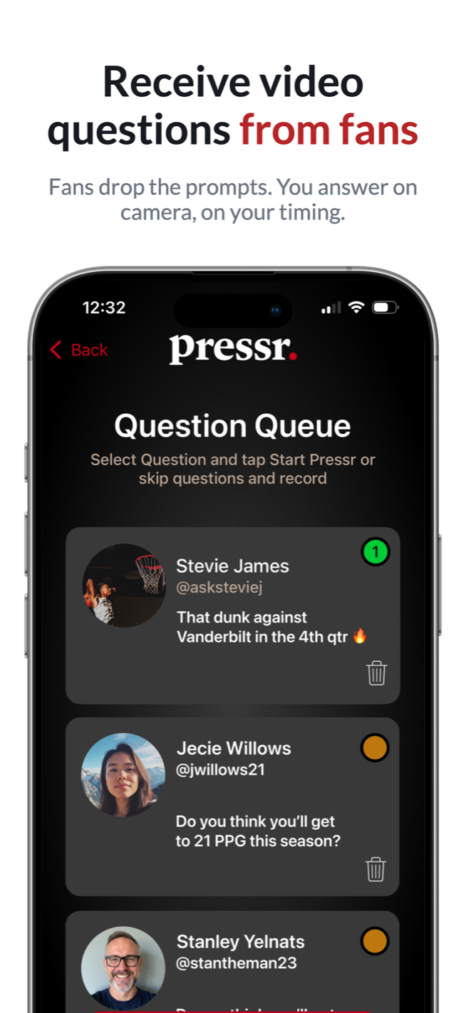 The question queue, with who asked what