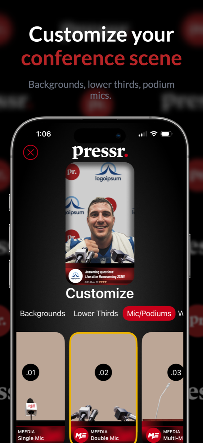 Customising the conference scene: backgrounds, lower thirds and podium mics