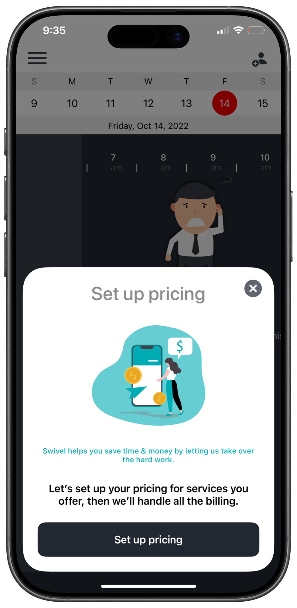 An empty day behind a Set up pricing prompt