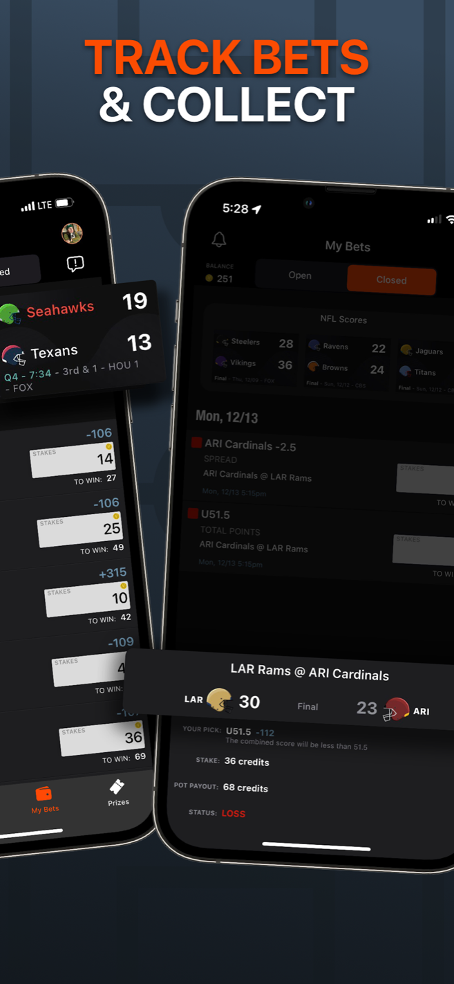 Open bets tracked against live scores